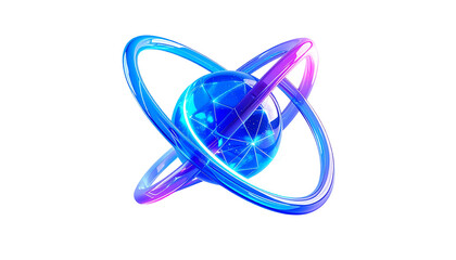 Abstract orb with interconnected rings, glowing neon blue and magenta