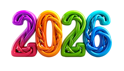 3D braided colorful numbers in a row, representing the year 2026