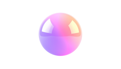 A glossy sphere exhibits a gradient of pink, purple, and yellow against black