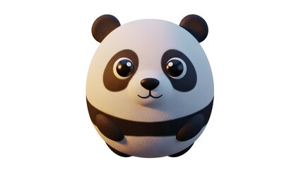 Obraz premium Adorable, round 3D panda character with soft fur. It has large, sparkling eyes and a cute, thin smile, set against a pure white background with soft lighting.