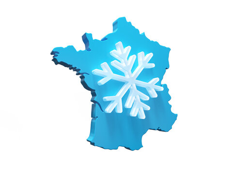 carte de France recouverte d'un gros flocon de neige - rendu 3D sur fond transparent
