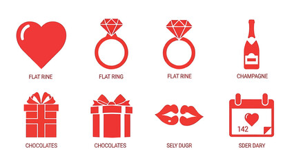 Valentine's Day icons set with red symbols and gifts.