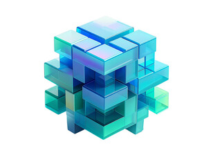 Obraz premium Translucent, abstract cube of overlapping, glass-like blocks