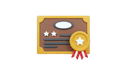 3D Illustration of a Certificate with Award Ribbon