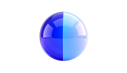 Shiny two-tone sphere, split vertically, with dark blue & light blue