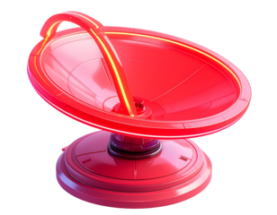 Futuristic, red, dish-shaped antenna with illuminated arcs