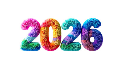 Colorful fluffy year "2026" numbers against black background