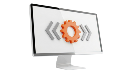 Computer Monitor Displaying Gear and Arrows