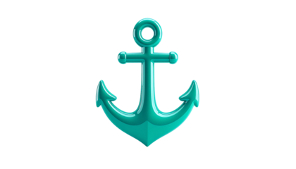Glossy, teal-colored anchor symbol with shadows, set against black background