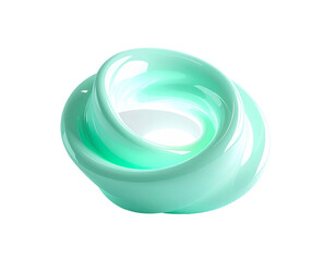 Swirling, teal-colored 3D abstract shape, floating against black