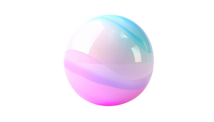 Iridescent sphere with colored swirls, glossy finish against black backdrop