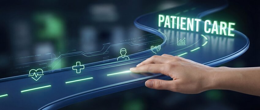 Patient Care Pathway: Hand Navigating Digital Road Map of Healthcare Services