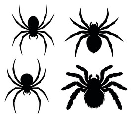 Spider silhouette illustration set featuring various arachnid designs for Halloween projects