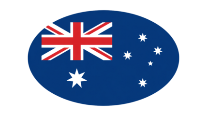 Australian Flag in Oval Shape with Union Jack and Southern Cross Stars in Blue Background for National Identity