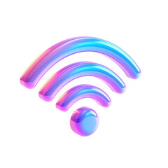 Holographic Wifi symbol, iridescent colors, floating on a black background