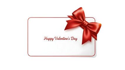 Valentine day gift card with red ribbon isolated on transparent background