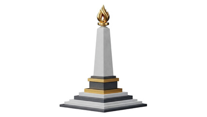 Obelisk monument with golden flame on a tiered base
