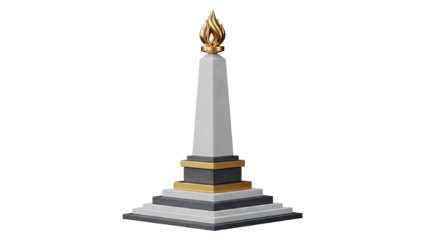 Obelisk monument with golden flame on a tiered base