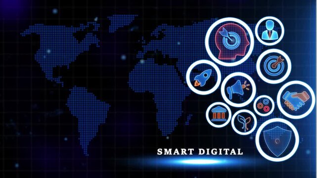 Smart digital technology concept with on map background innovation global