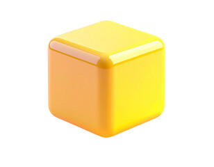 A glossy, golden cube with rounded corners against a stark black background