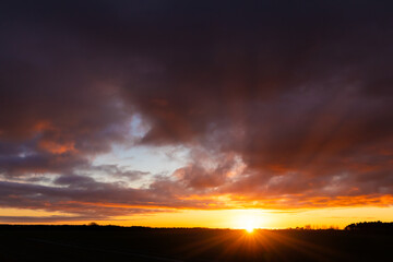Horizon sunset glowing in a Norfolk UK Landcsape