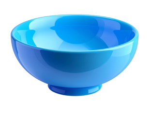 Glossy, empty, blue bowl against a black background