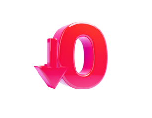 A shiny 3D "0" with an arrow pointing downward, on black