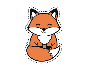 Obraz premium Red fox cartoon. Cute cartoon fox sticker illustration.