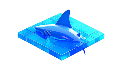 Glossy blue shark on a tiled platform, in stylized low-poly design