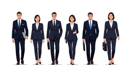 Group of diverse business people walking forward in professional suits. Lunar New Year Vector Illustration. EPS Editable