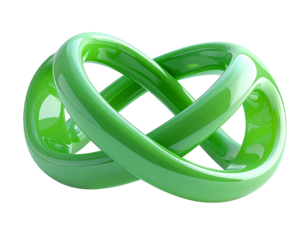 Glossy green abstract infinity symbol against a stark black background