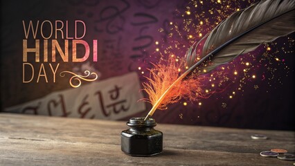 Creative World Hindi Day visual highlighting Hindi writing tradition.