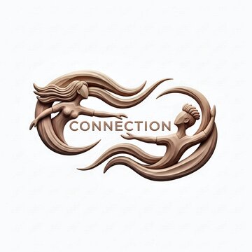 A claymotion style logo for connection with two stylized figures holding hands intertwined with abstract wavy lines all made of clay with the text connection integrated and centered within the logo