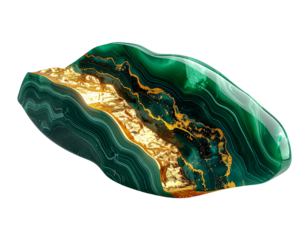 Polished malachite rock with vibrant green and gold coloration