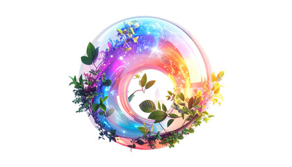 A vibrant, translucent torus with foliage, light, and a colorful gradient