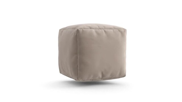 Minimalist taupe ottoman cube floating in space