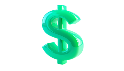 A glossy, teal dollar sign isolated on a black background