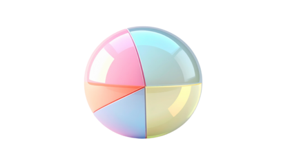 Rendered spherical shape divided into four translucent colorful segments