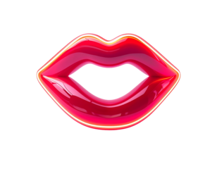 Glossy, neon-outlined lips, bright pink, on a solid black background