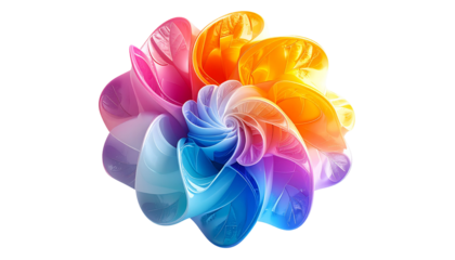 A vibrant, swirling abstract shape with smooth, colorful petals on black