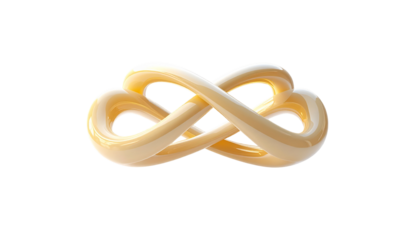 Creamy-yellow infinity symbol, glossy, twisted, set against a black background