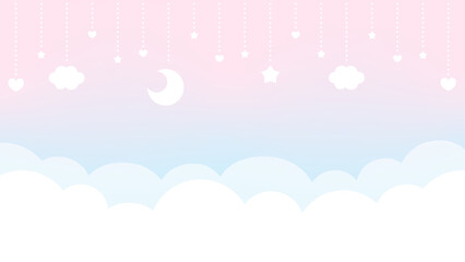 ゆめかわ かわいい 夜空 ふわふわ 雲 VTuber 配信 サムネイル バナー デザイン 背景 イラスト 