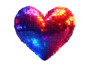 3D glowing pixelated heart in vibrant neon red and blue,white background