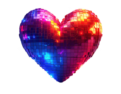 3D glowing pixelated heart in vibrant neon red and blue,white background - Powered by Adobe