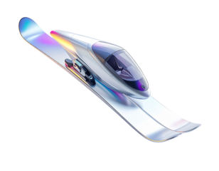 Sleek futuristic transportation vehicle with skis on a solid black background