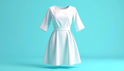 Elegant White Dress on Light Blue Background - Fashion and Style.