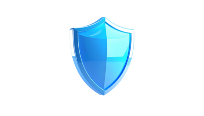 A glossy, blue, stylized shield with highlights and a white border