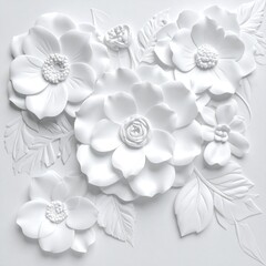 Elegant White Floral Relief - A Study in Texture and Form.