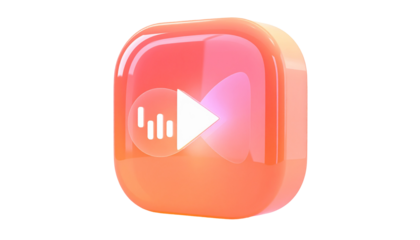 A rounded, glossy, colorful cube, featuring a musical play icon