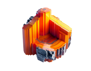 Geometric 3D model lava-like core inside a layered rock formation